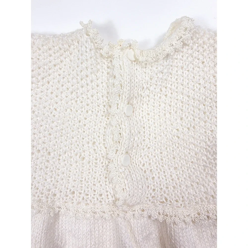 Artisan Crochet Lace Trim Christening Gown Dress w/ Bonnet‎ Baby Size 6-9 months
